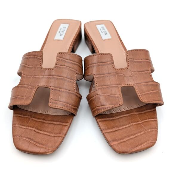 Steven New York Harlien Croc Embossed Slide Sandals Womens Brown Size US11M EU42 - Picture 2 of 10
